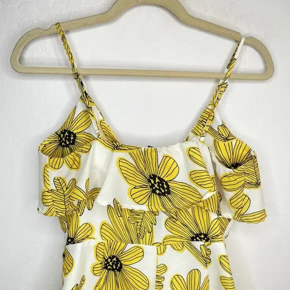 Nasty Gal Sleeveless Yellow Floral Daisy Print Ruffle Tie Front Romper Small - Picture 8 of 15